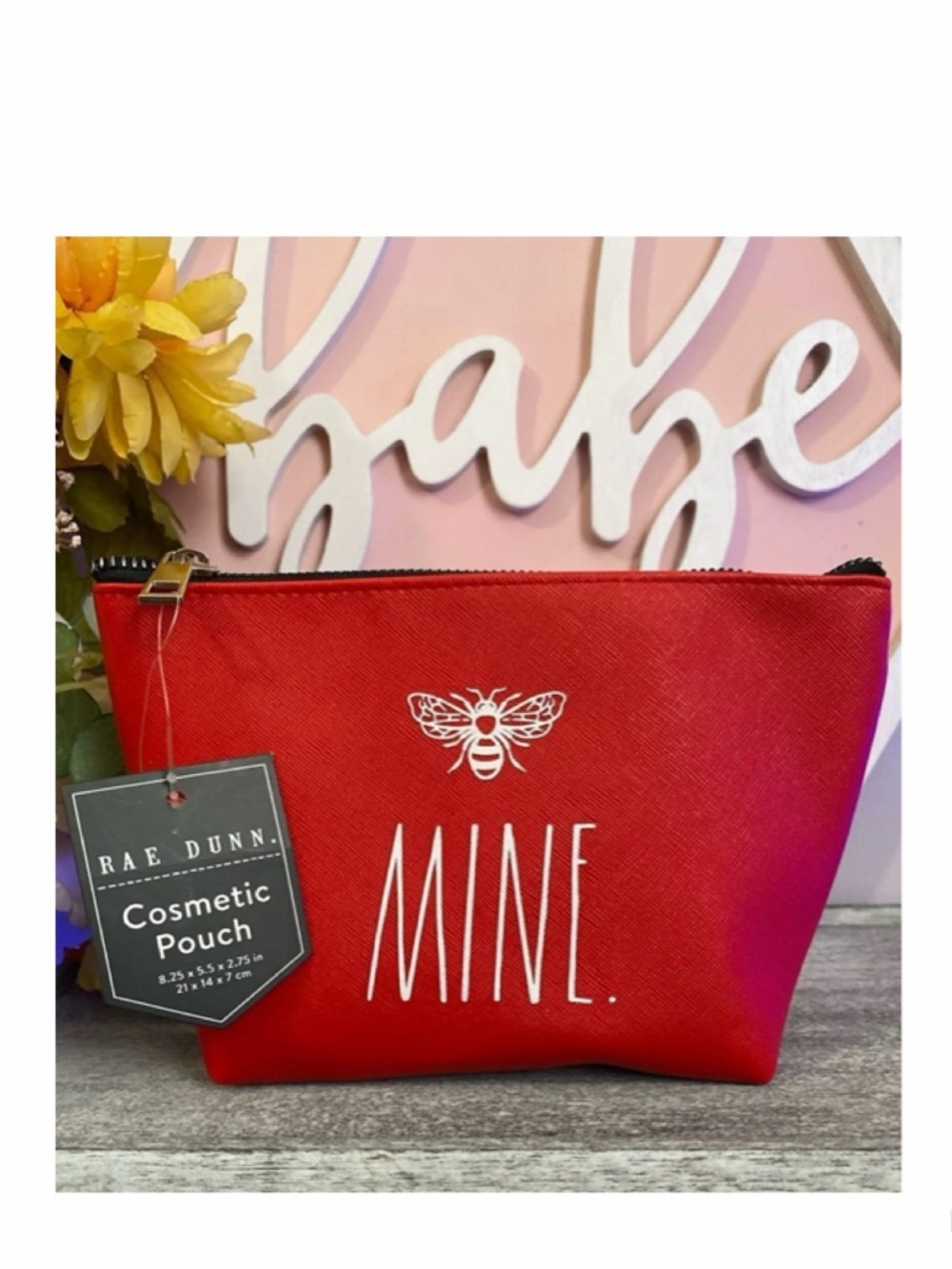 NEW Rae Dunn BEE MINE Red Cosmetic Pouch Makeup Bag